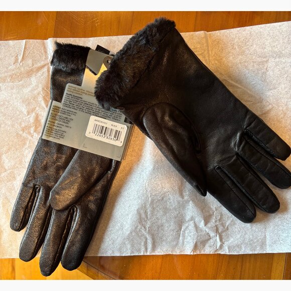 NEW!!!  Womens Isotoner Leather Fleece Lined Gloves - Picture 2 of 3